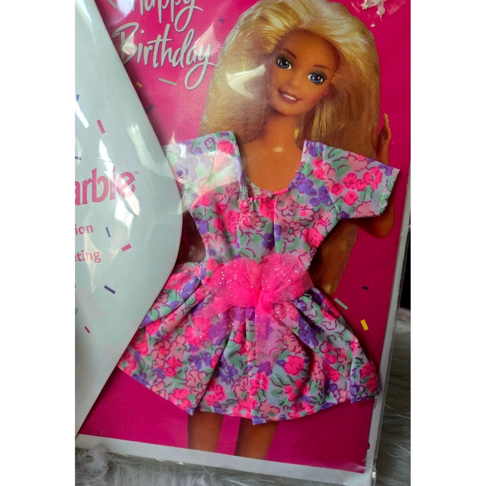Vintage 90s 1994 Barbie Fashion Greeting Happy Birthday Card ((Dress #4)) Floral